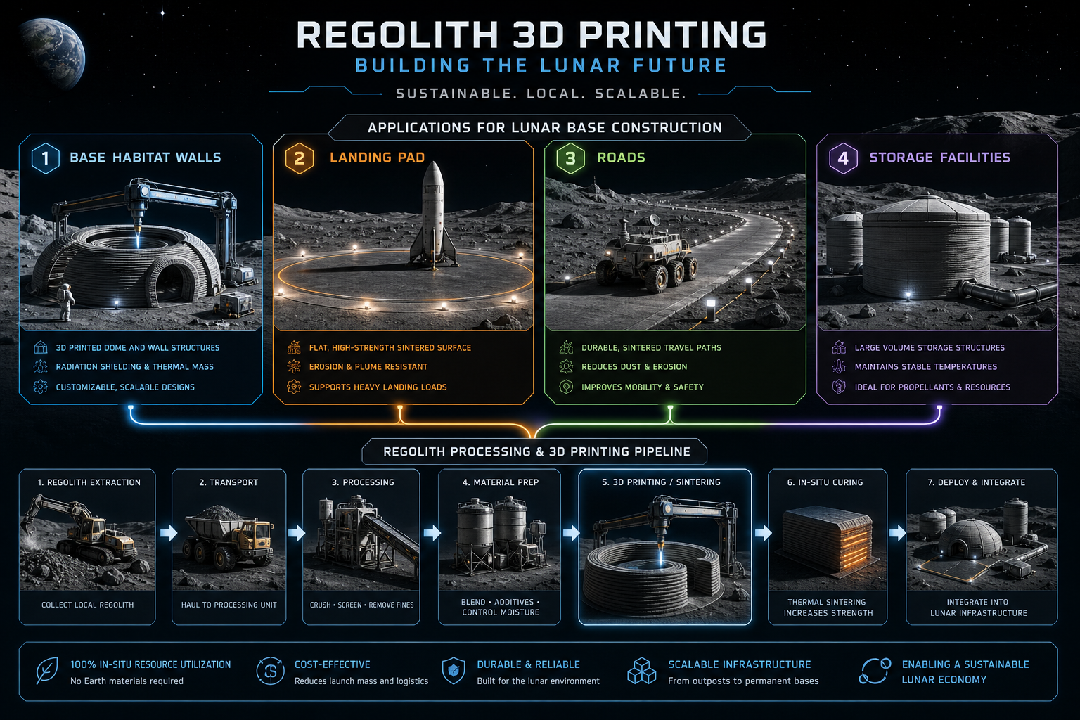 Regolith 3D Printing Applications Infographic
