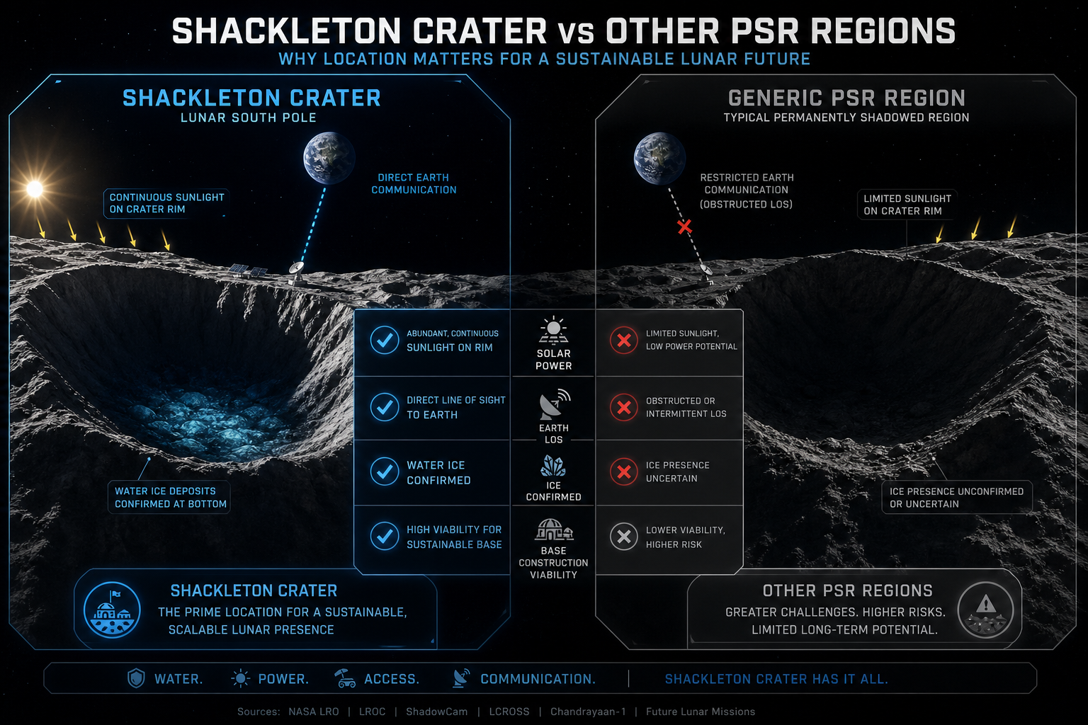 Shackleton Crater vs 일반 PSR 비교 인포그래픽